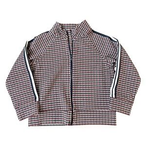 Janie And‎ Jack Houndstooth Zip Up Jacket Burgundy Black Arm Stripe Size 2t